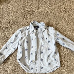 Ralph Lauren Polo Bear Light Blue Button-Down Shirt with Navy Motif